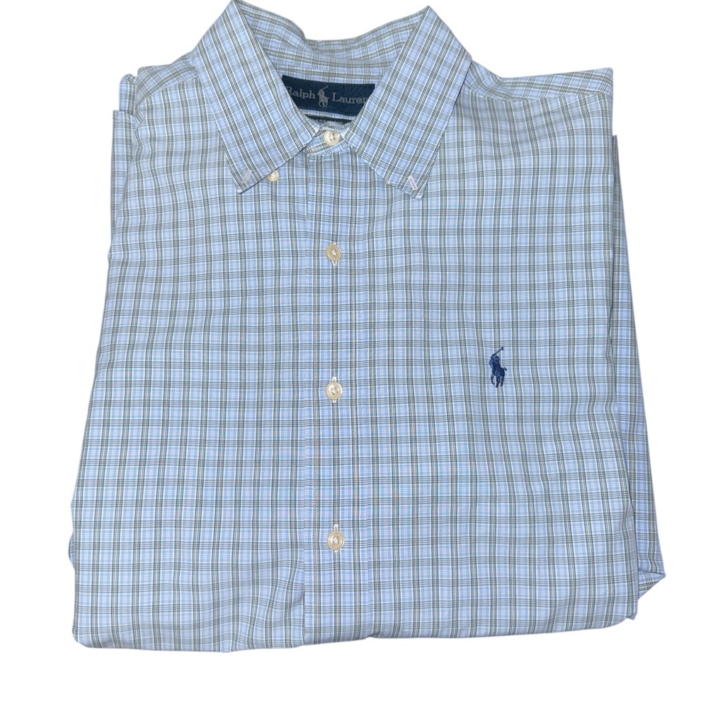 Ralph Lauren Men's Light Blue Plaid Button-Down Long Sleeve Shirt Size Large